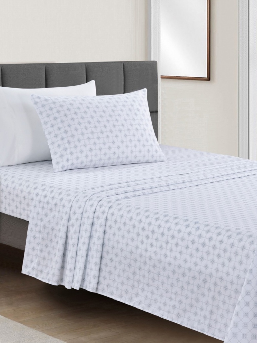 Sunham Microfiber Easy Care Printed 3-Pc. Sheet Set, Twin - Grey 734737762039